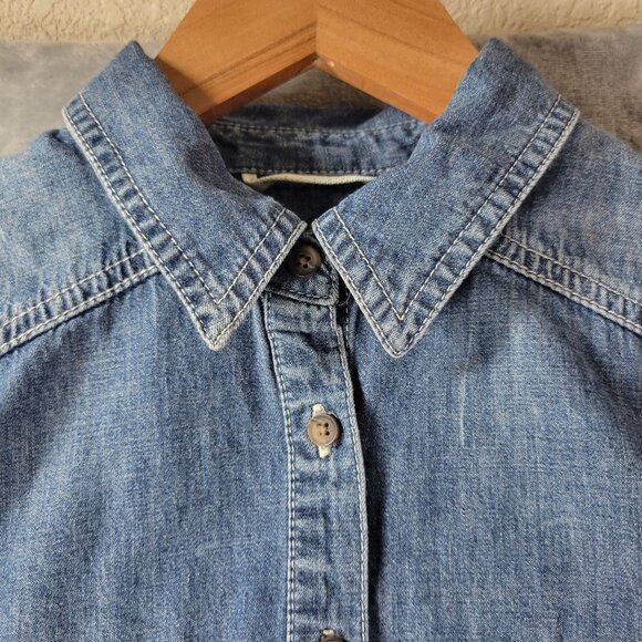 Merona western Womens Denim Chambray Button Up Shirt XS Blue Westerncore Casual - Picture 6 of 10